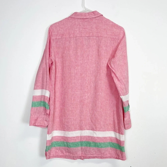 Boden Shirt Womens 4P Petite Pink Green White Button Up Cotton Collared Tunic - Picture 2 of 10
